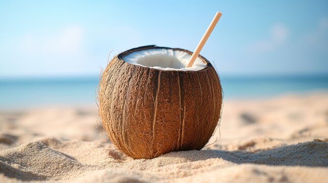 Refreshing coconut drink on the beach