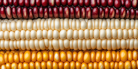 Colorful maize varieties showcase vibrant textures and patterns, creating visually striking display of nature bounty