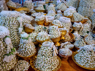 Thousands of Jasmine Garland Offerings at Wat Phra That Doi Kham, Chiang Mai