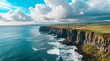 Obraz premium Dramatic Coastal Cliffs Dramatic Ocean Waves Stunning Aerial View Seascape