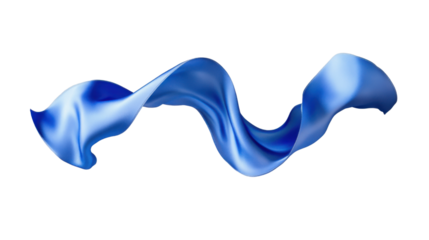 Blue silk fabric flowing and waving on transparent background