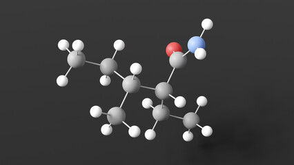 valnoctamide molecule 3d, molecular structure, ball and stick model, structural chemical formula anticonvulsants