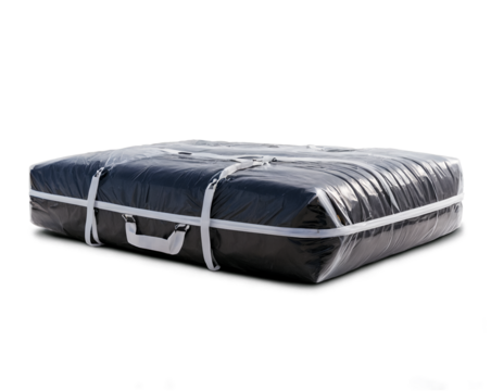 Encased Comfort, Plastic-Wrapped Oversized Baggage Ready for Transport