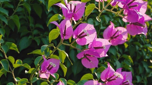 Closeup of a bougainvillea plant in a garden in spring or summer.