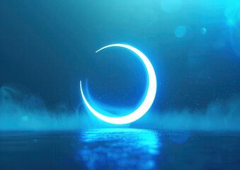 Obraz premium Glowing crescent moon reflected on serene water at night.