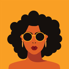 Attractive beautiful modern young stylish African woman portrait. Stylish young millennial character portrait. afro fashion trendy sunglasses earrings and pop art color.