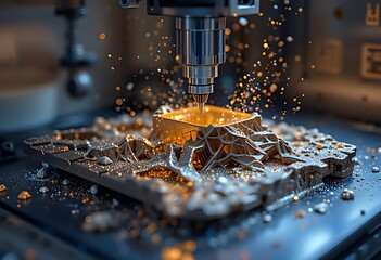 Red sparks grilled by technology in water