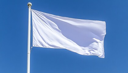 Empty White Flag Waving in Clear Sky.