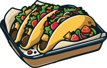 Tacos vector art illustration. Tacos vector icon. Taco with tortilla shell Mexican lunch flat vector icon for food apps and websites.