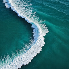 Fototapeta premium Aerial view beautiful of sea waves from drone. Stock image of blue color of ocean water, sea surface. Top view on turquoise waves, clear water surface texture.