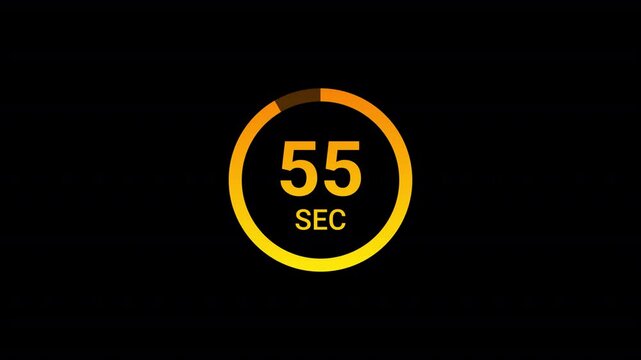 One minute countdown timer animation from 60 to 0 seconds on transparent background 60 second countdown timer, Countdown video with alpha channel.