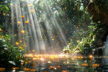 Naklejka premium the Ambiance of the Jungle at Night with Exotic Plants and Animals