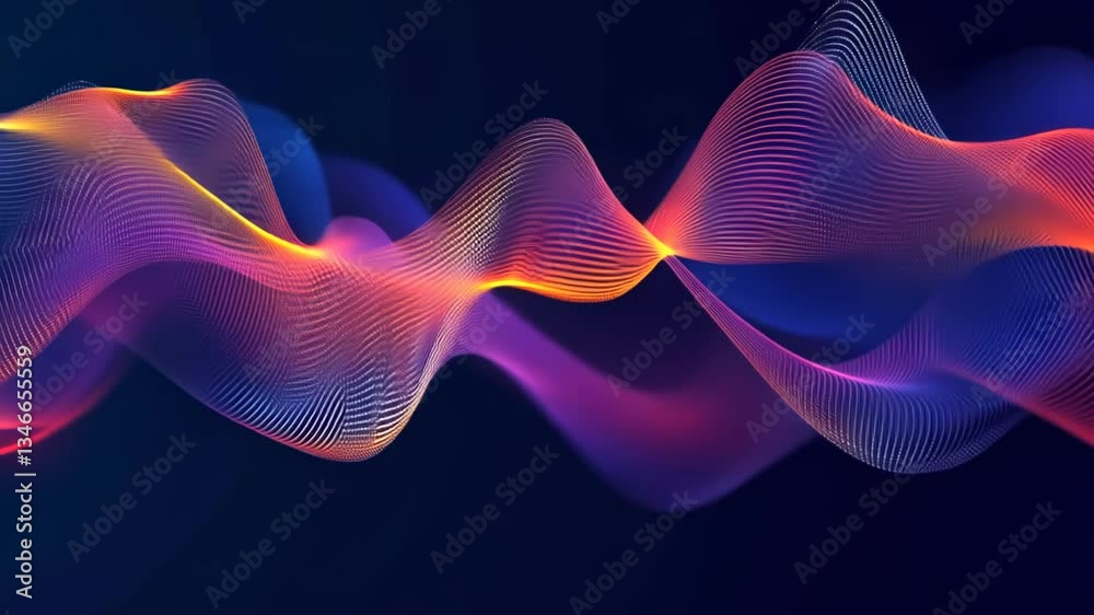 Poster visual representation of sound waves in vibrant colors and dynamic patterns