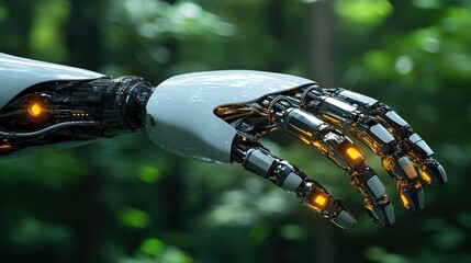 Futuristic robot arm in a natural setting