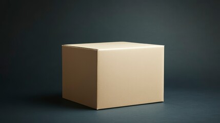Obraz premium Beige cube-shaped box on dark background.
