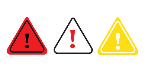Obraz premium Attention Icon Set. Danger Caution or Alert Risk Warning Vector Symbol in a black filled and outlined style.