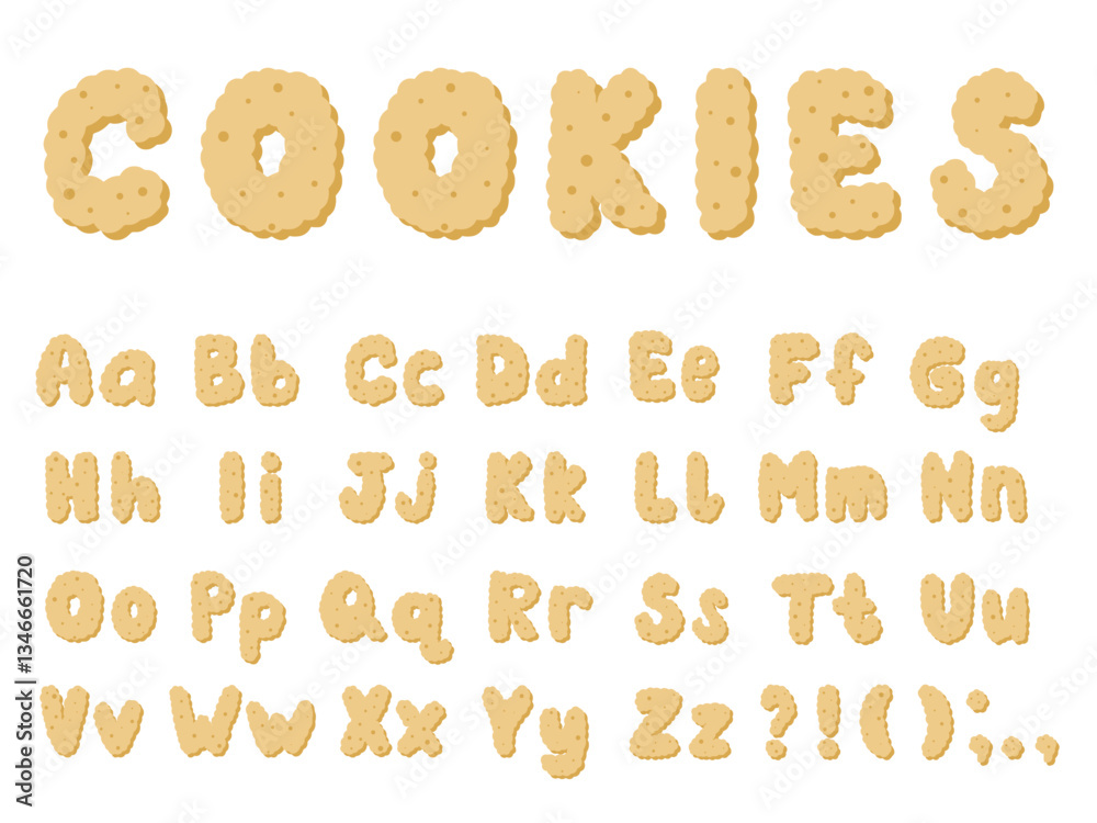 Fototapete english alphabet cracker cookies. set of uppercase and lowercase letters and punctuation marks. cute