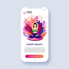 Mockup for phone of young faceless woman practicing yoga. Vector flat illustration for mobile app, website, landing page and others. Template for presentation