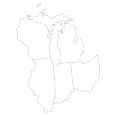 Obraz premium US regions of East North Central. East North Central states devide by each state in white color
