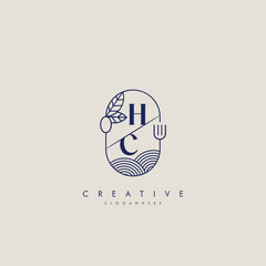 Letter HC CH Simple and leaf monogram design template, elegant line art.