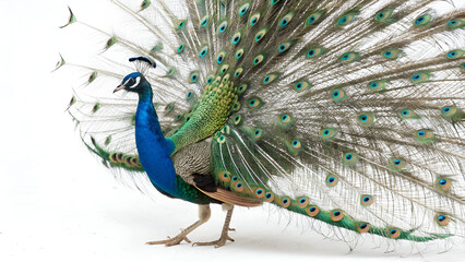 Obraz premium Peafowl Courtship: A peacock captured in full display, highlighting its elaborate tail feathers and courtship behavior.
