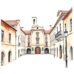 Obraz premium Elegant Watercolor Architecture with Floral Details