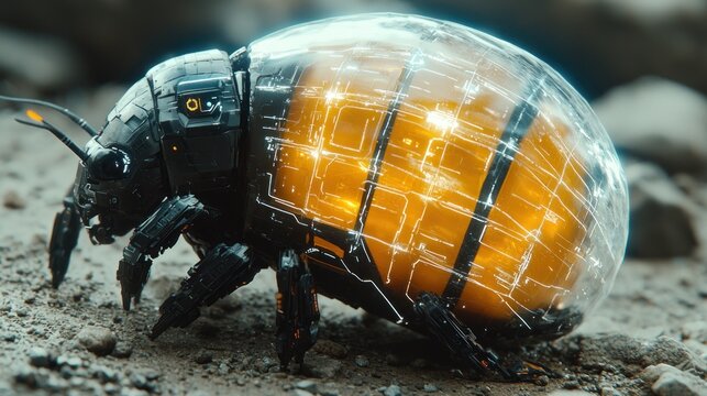 Futuristic insect with glowing tech