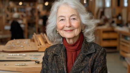 Smiling senior woman in workshop