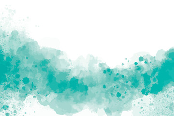 Abstract turquoise watercolor horizontal background. Blue brush strokes template. Colored painted paper. Vector graphic