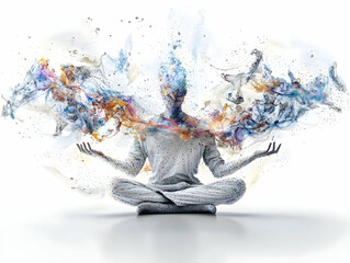 Abstract Colorful Energy Emanating from a Meditating Figure