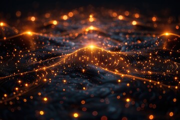 Obraz premium Abstract image depicts illuminated dots connected by lines and pathways