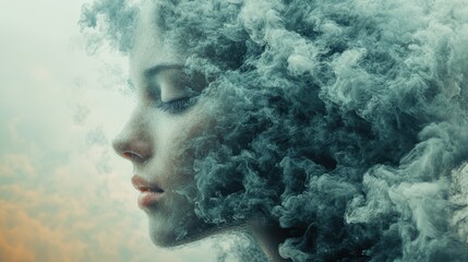Woman surrounded by a billowing cloud of smoke creating a mysterious and artistic atmosphere