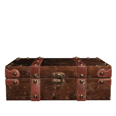 3D rendered wooden chest with compass emblem isolated on transparent background