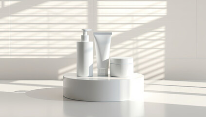 White Cosmetic Bottles A Minimalist Background Image for Clean Digital Spaces