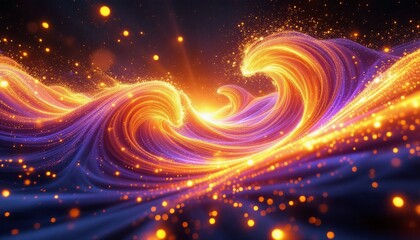 Futuristic Technology Background with Intertwined Light Waves and Glowing Sparkle Effects