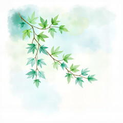 Obraz premium Watercolor illustration of gentle breeze swaying tree branches with soft flowing lines in light blue and green tones