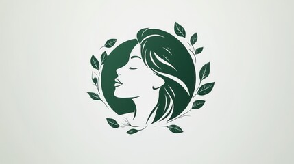 Fototapeta premium Woman, profile, leaves, serene, green, nature, beauty, logo