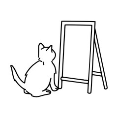 outline illustration of cat watching mirror