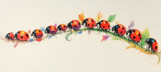 Fototapeta premium Whimsical Ladybug Parade, Ladybugs