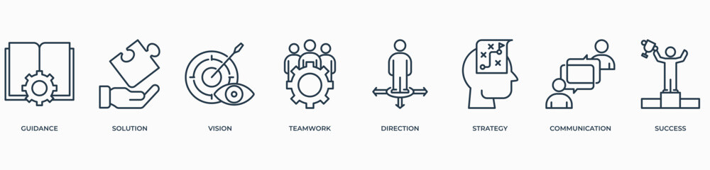 Leadership banner web icon vector illustration concept with icon of guidance, solution, vision, teamwork, direction, strategy, communication and success