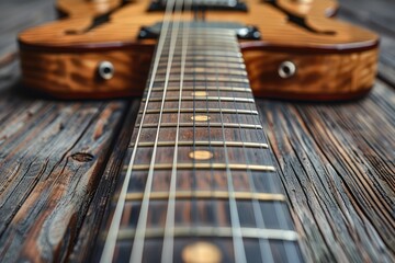 Fototapeta premium A close up picture of a wooden guitar fretboard