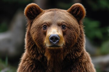 A Close Up Portrait Of A Large Brown Bear Looking Forward