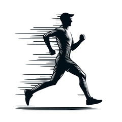 Stylized illustration of a marathon runner in motion with dynamic speed lines in vector art