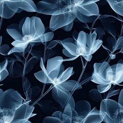 Glowing Floral Silhouettes Seamless Pattern X Ray Design for Textile Fashion and Web