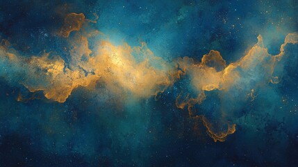 Galactic Deep-Space Gradient: Abstract Cosmic Nebula with Gold Accents in Teal and Dark Blue