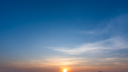 Blue sky with soft cloud on sunrise or sunset time. Nature background