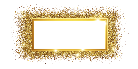 A rectangular gold glitter frame isolated on white background PNG. AI GENERATED