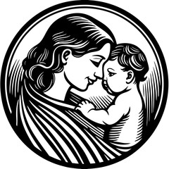 Mother and Baby Illustration black vector