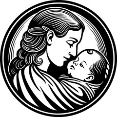 Mother and Baby Illustration black vector