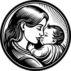 Mother and Baby Illustration black vector